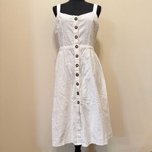 NWT Timeless London Women Size8 White Button Down Summer Dress Eyelet Sweetheart
